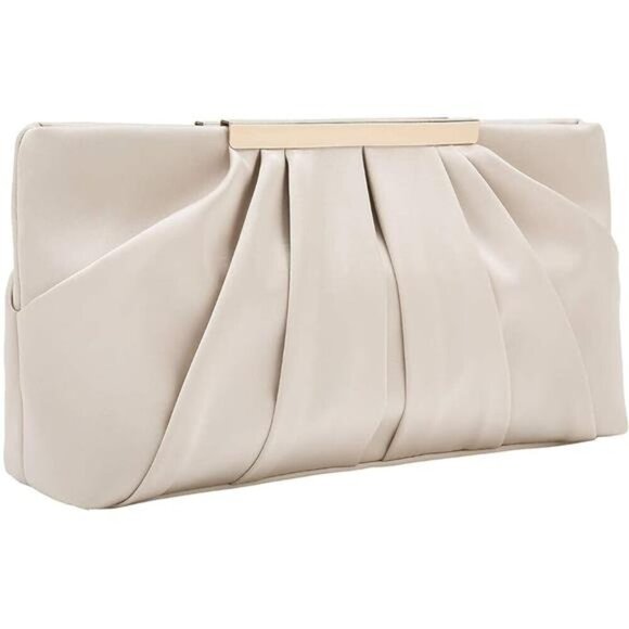 Clutch Evening Bag Elegant Pleated Satin Formal Handbag Simple Classy Purse - Picture 7 of 7